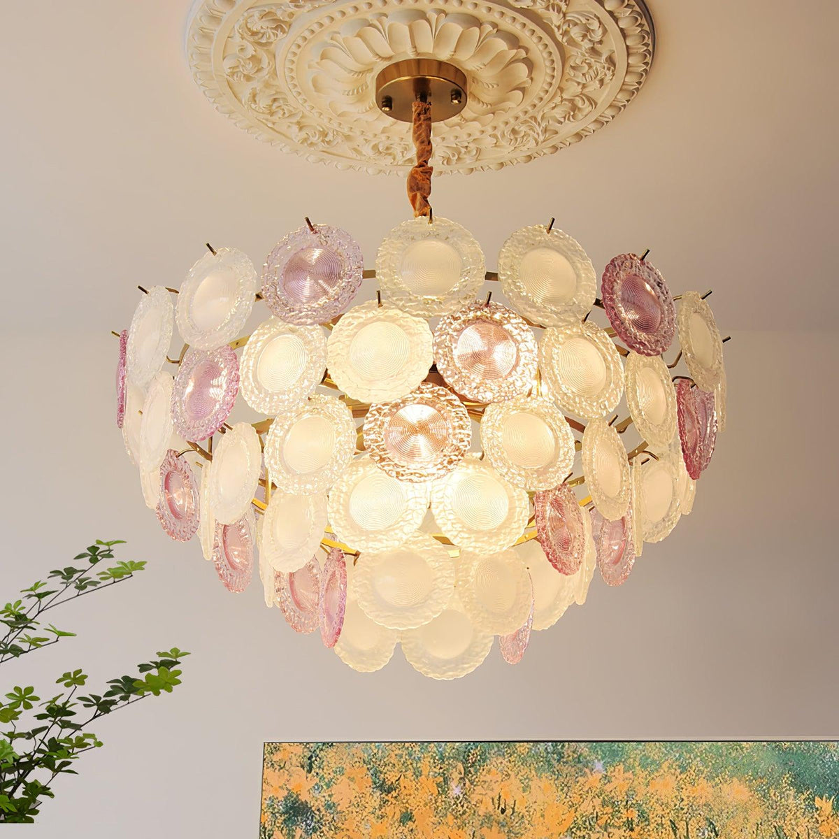 Celinine Chandelier Glass Disc Layered Playful
