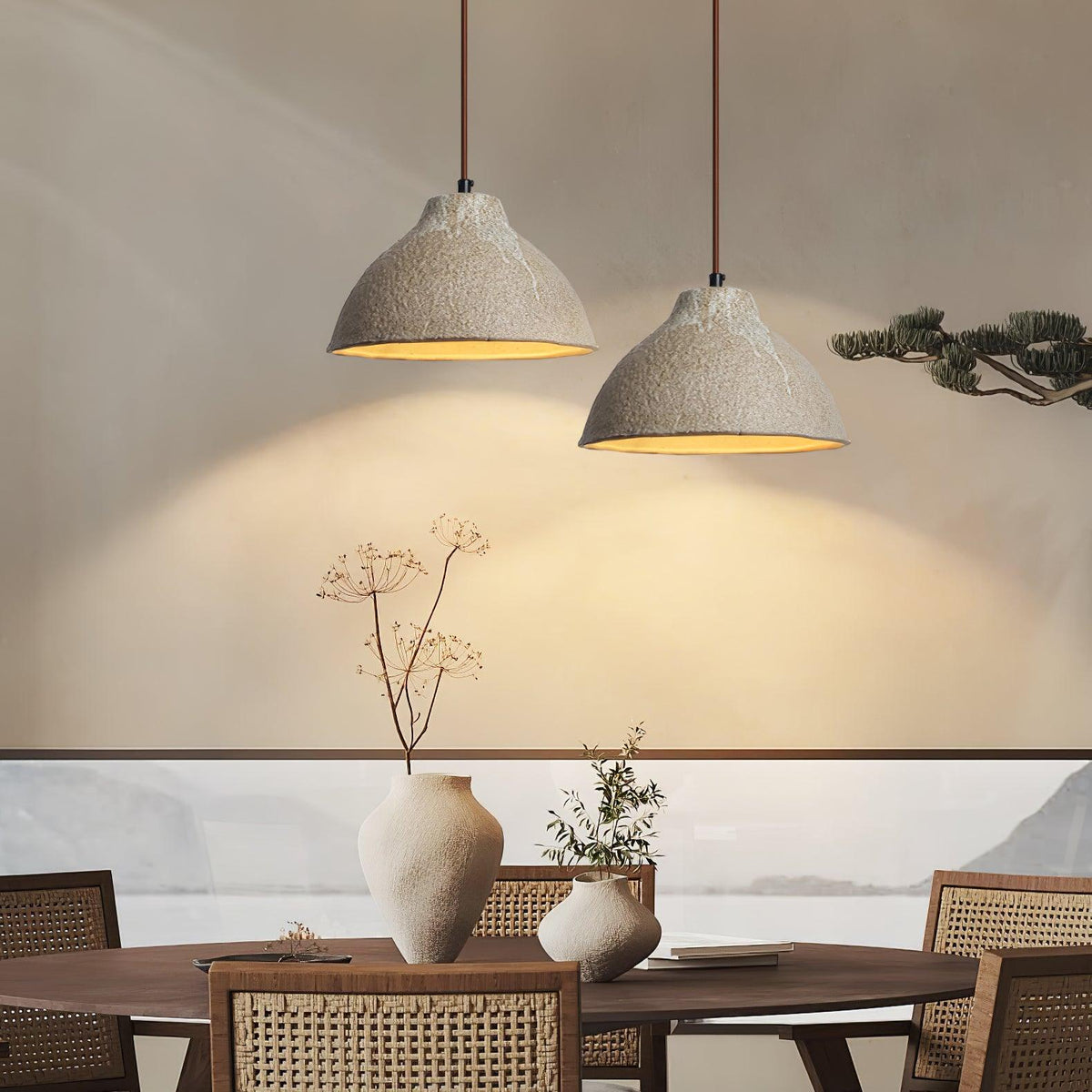 Aldaia Retro Ceramic & Wood Pendant Lamp