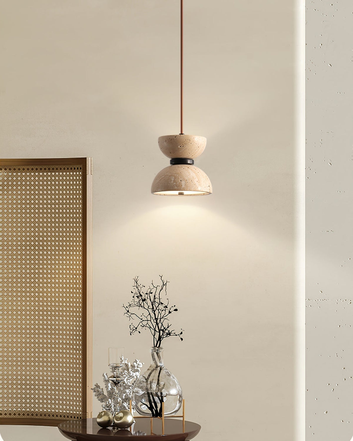 Tersus Travertine Hourglass Pendant Light Double-dome