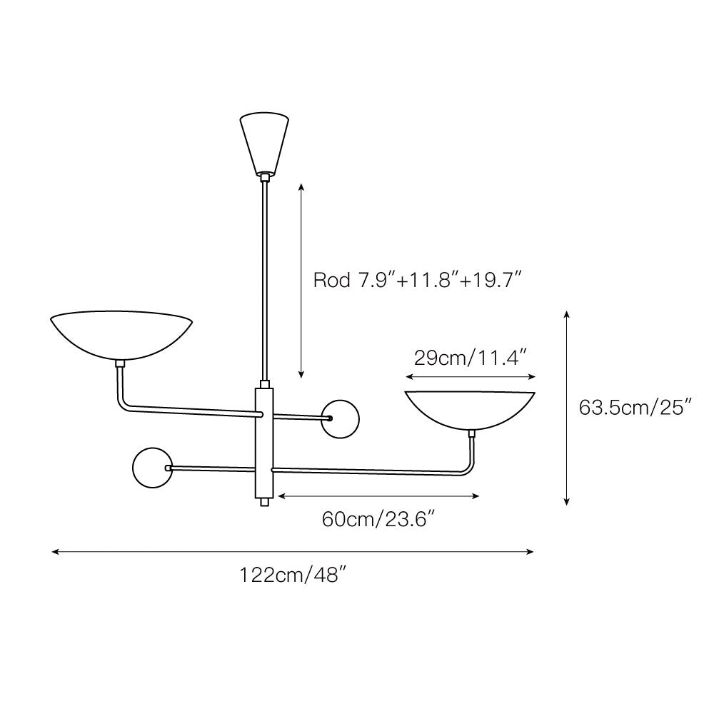Vela Brass two-head ceiling chandelier