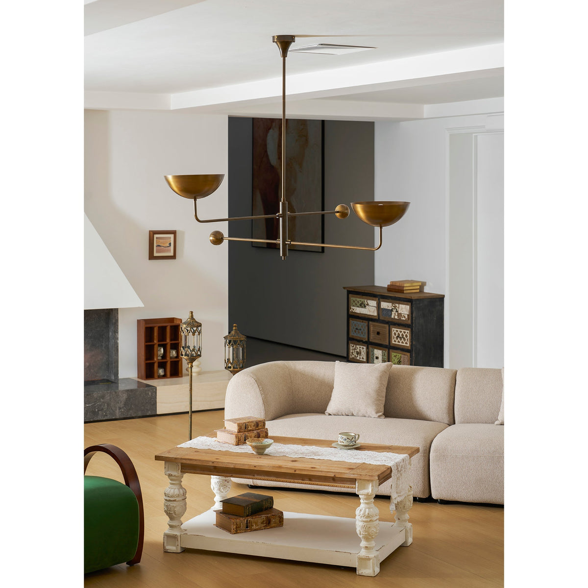 Vela Brass two-head ceiling chandelier