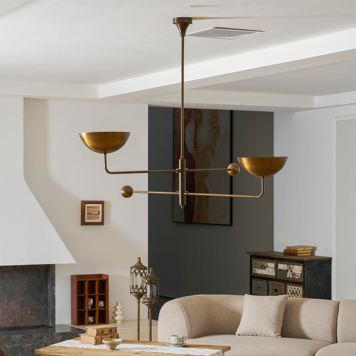 Vela Brass two-head ceiling chandelier