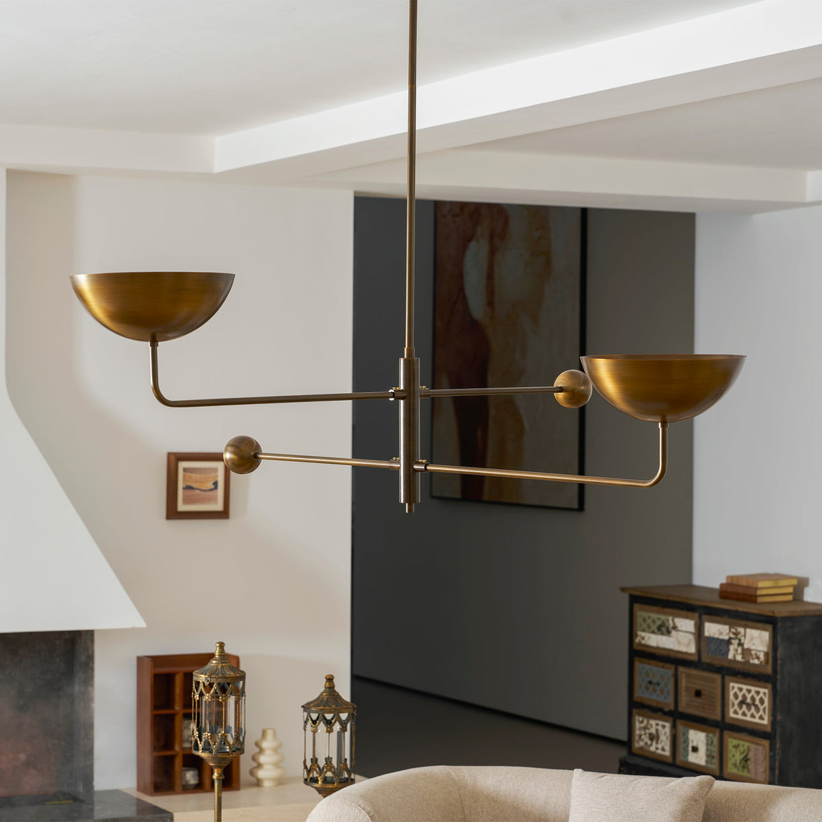 Vela Brass two-head ceiling chandelier