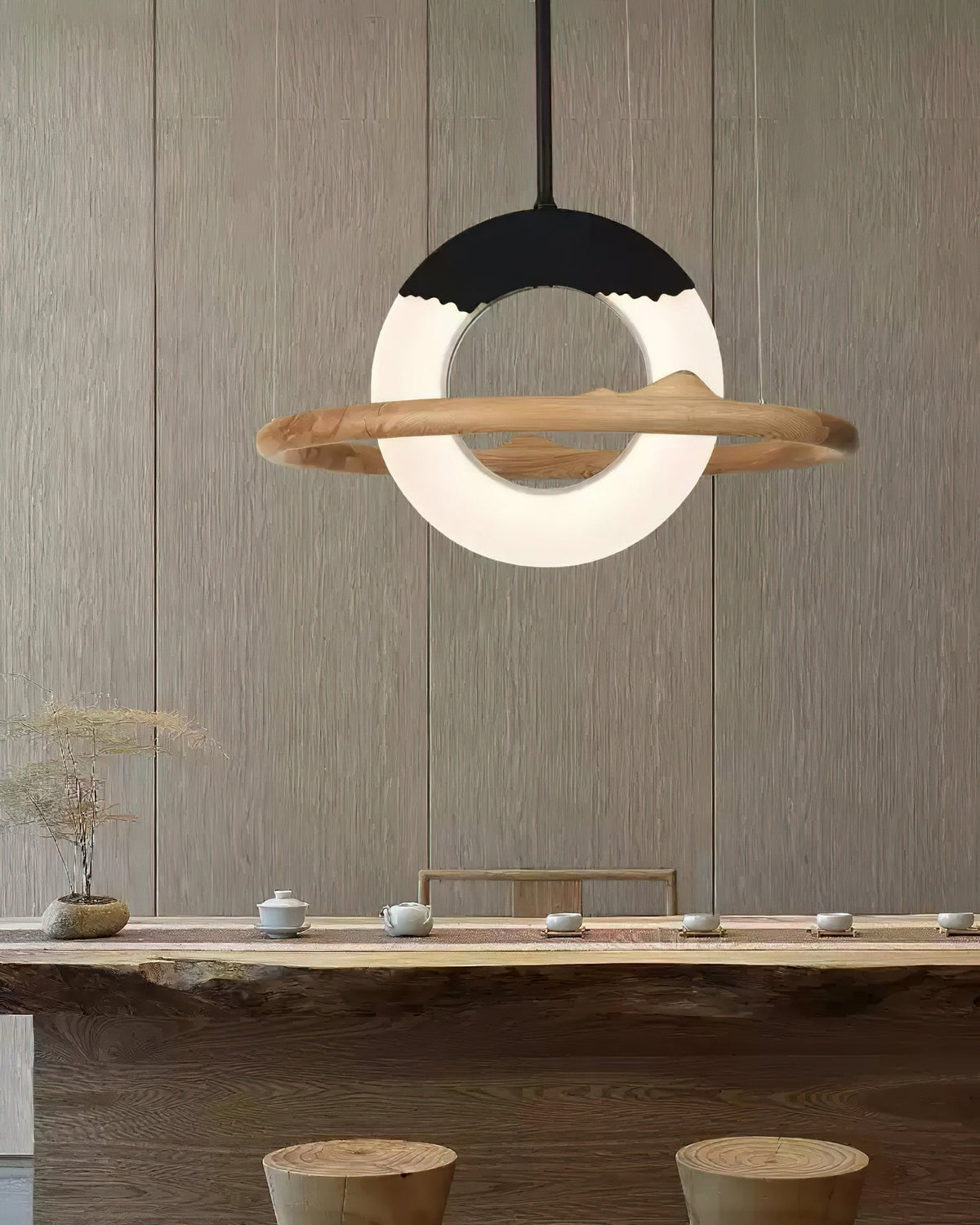 Mytalan Circular Acrylic Wood Pendant Light