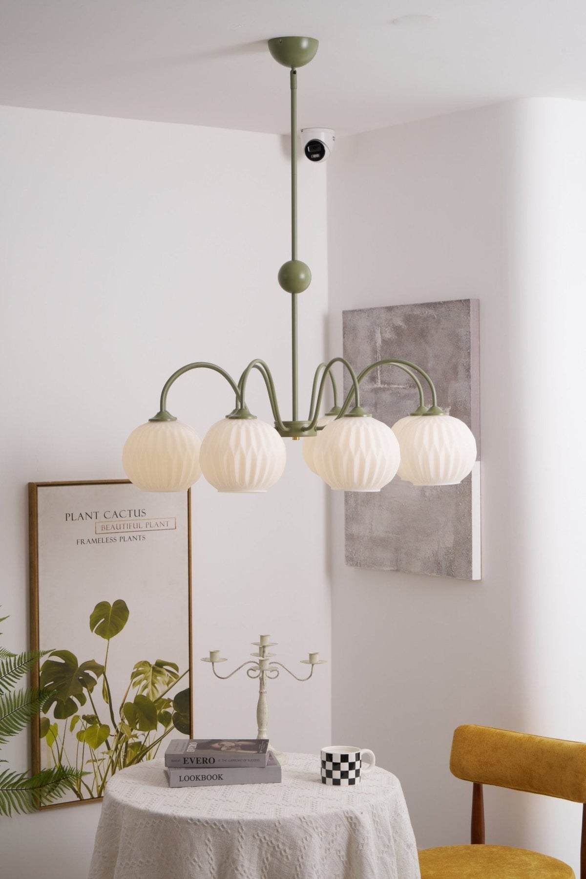 Velaaria Chandelier Green Ribbed Glass Modern 8-Light