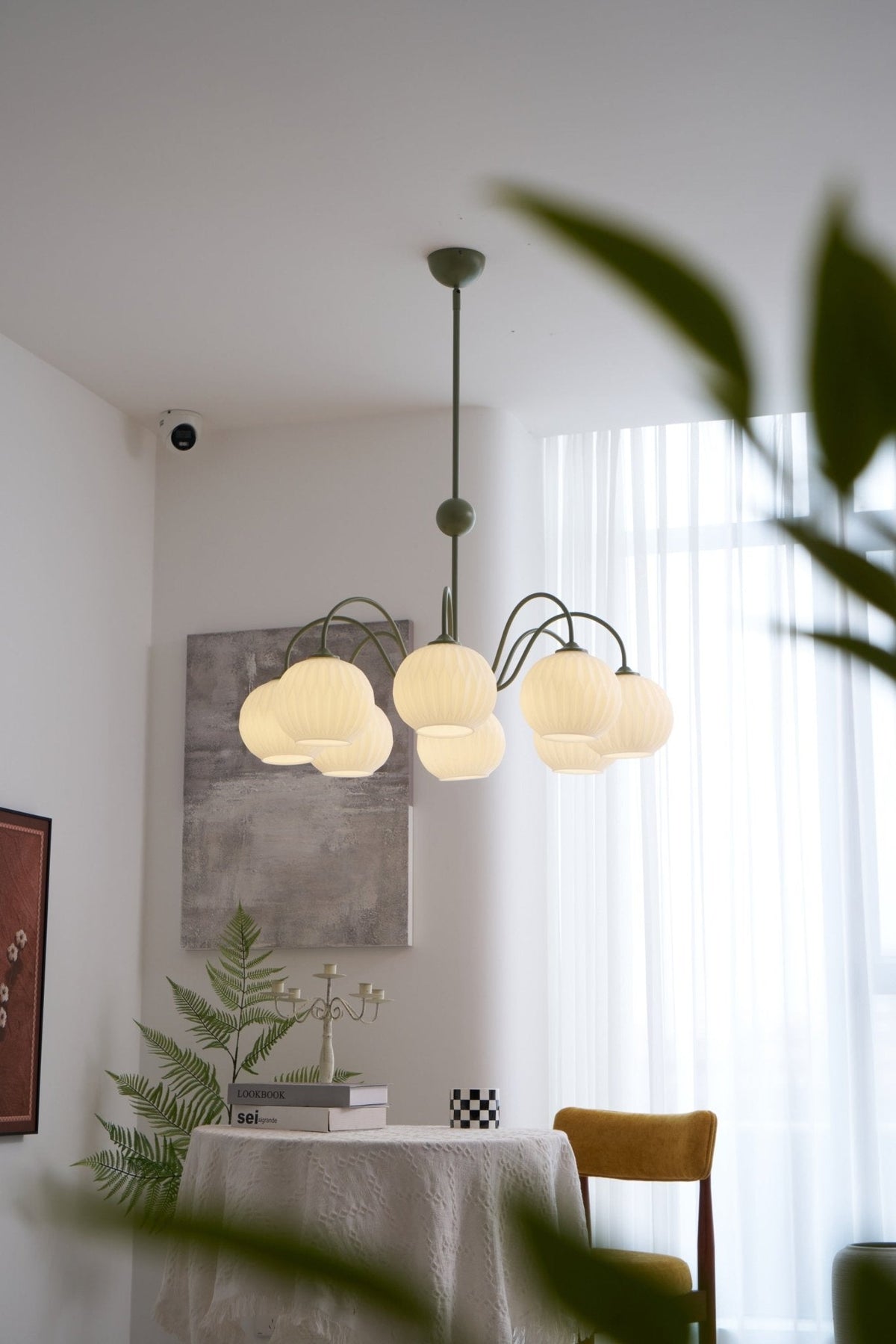 Velaaria Chandelier Green Ribbed Glass Modern 8-Light
