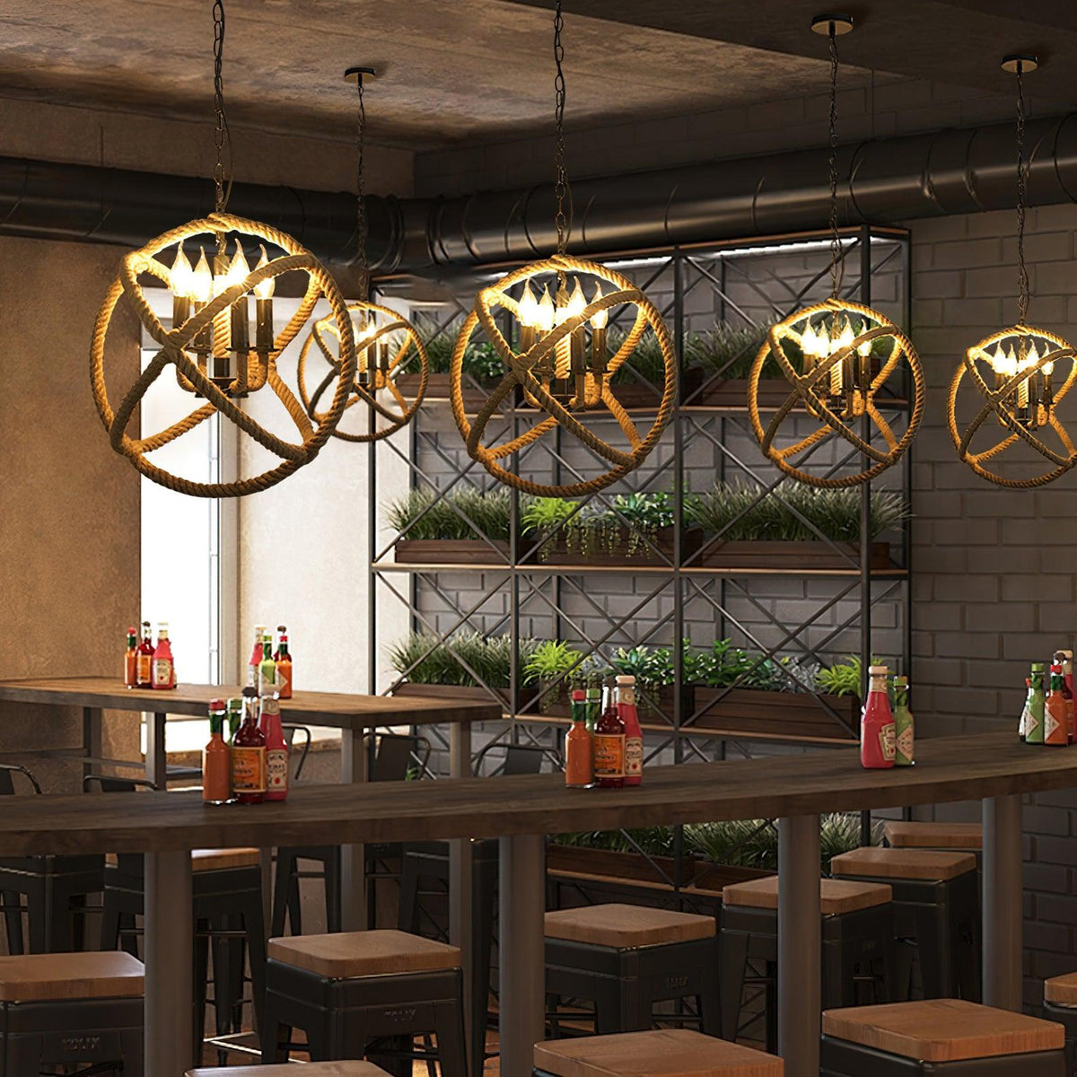 Xunell Retro Hemp Rope Interesting Pendant Light