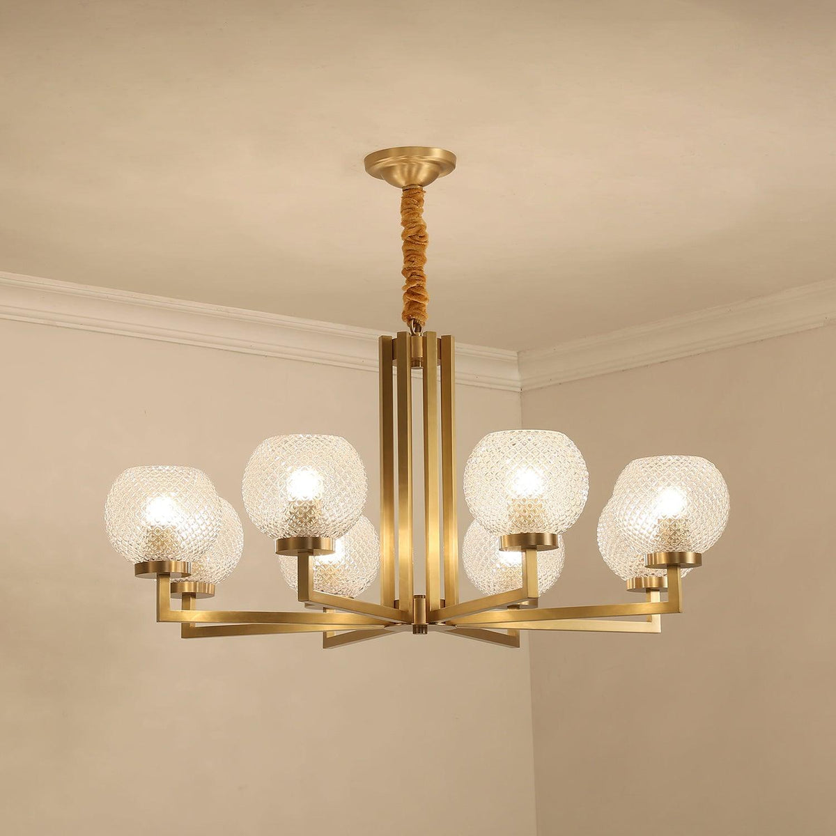 Velelissa Ribbed Glass Brass Chandelier