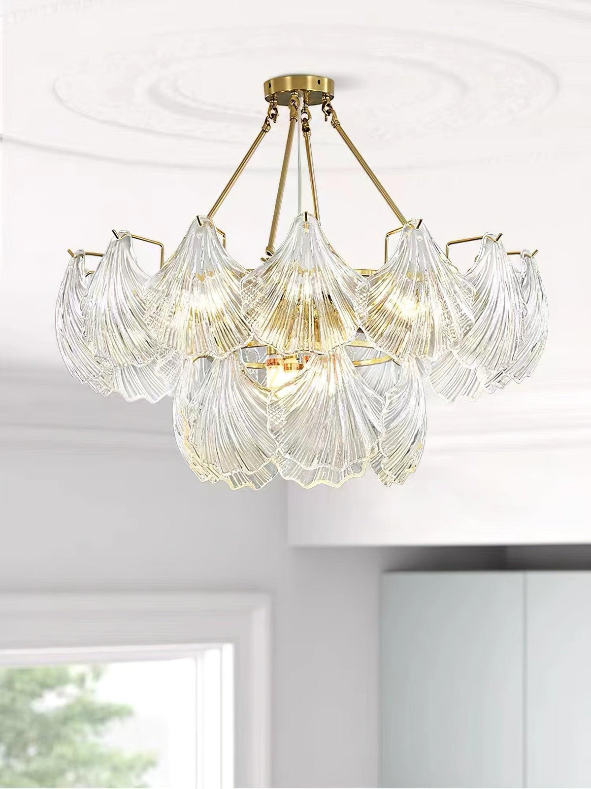 Veluaya Ceiling Light Ribbed Shell Glass Gold