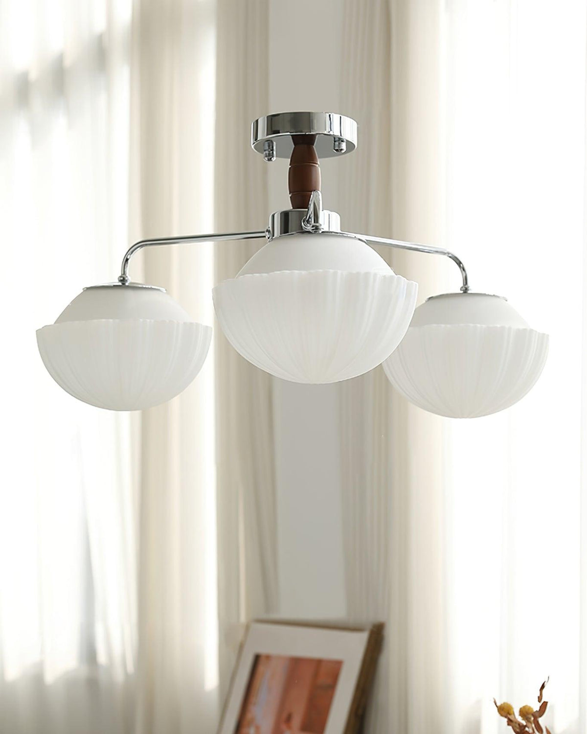 Rinivian Chandelier Retro Glass Chrome Wood