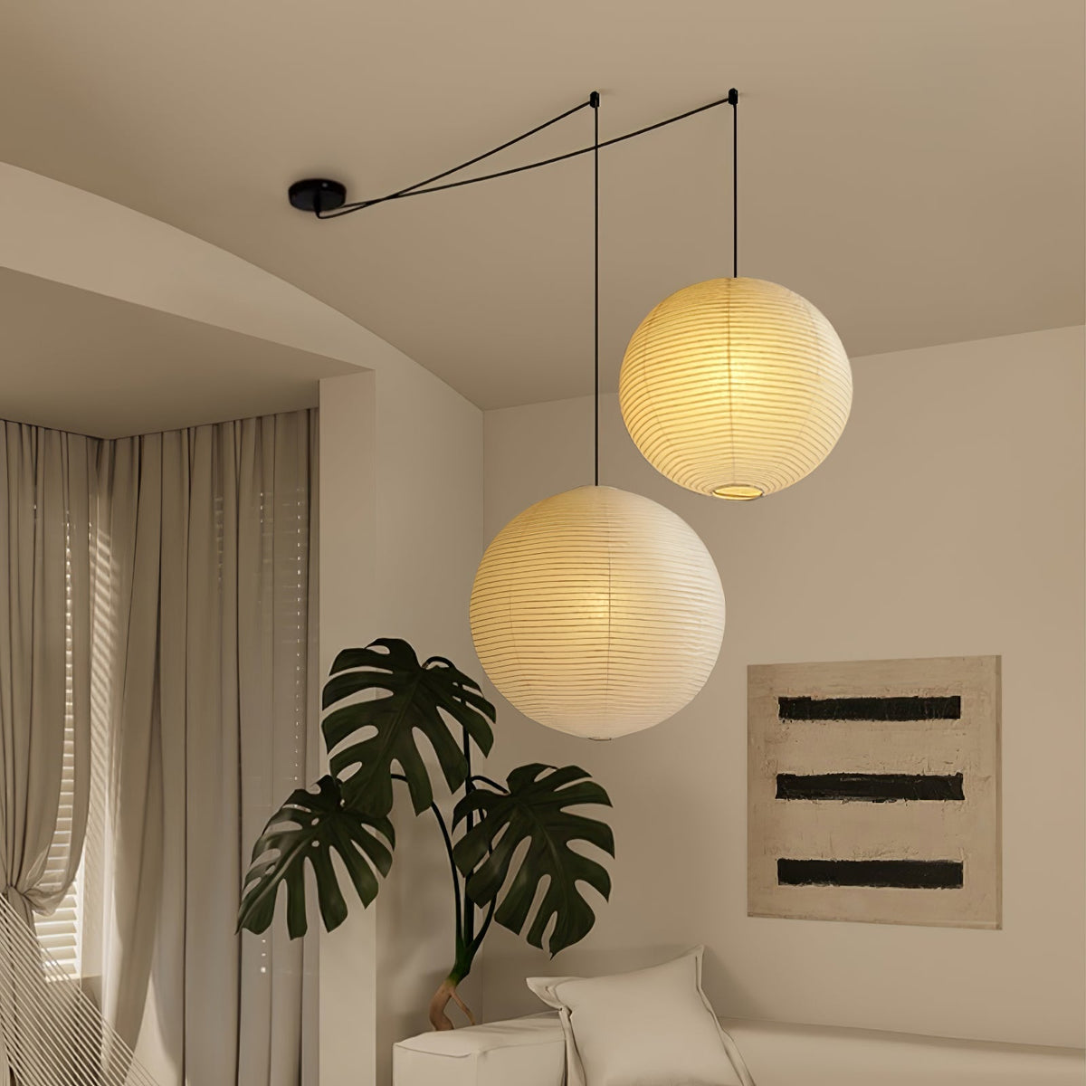 Quaden Paper Globe White Plug Wire Pendant Light