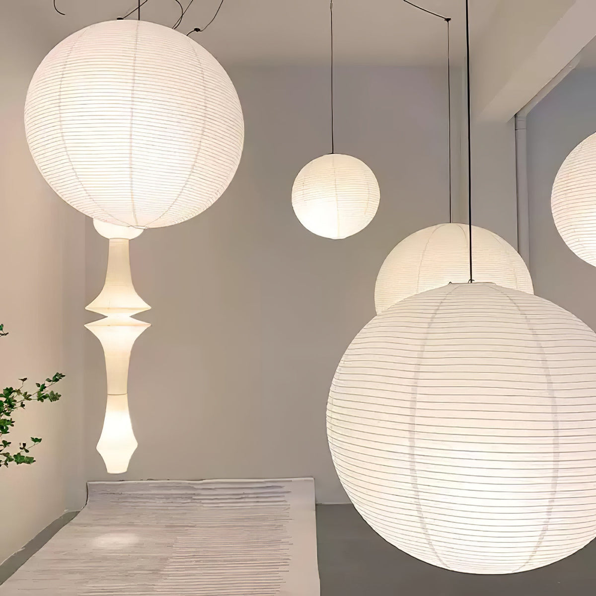Quaden Paper Globe White Plug Wire Pendant Light