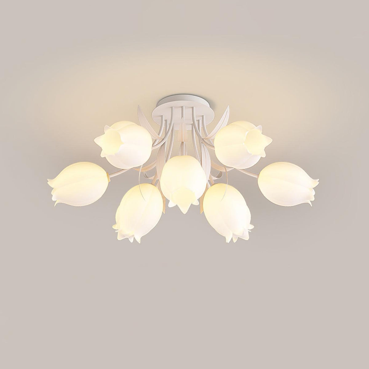 Ivory Ceiling Light Lily Flower Blossom Green Base