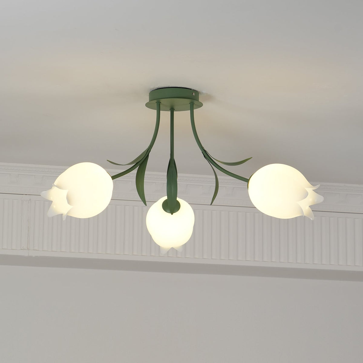 Ivory Ceiling Light Lily Flower Blossom Green Base