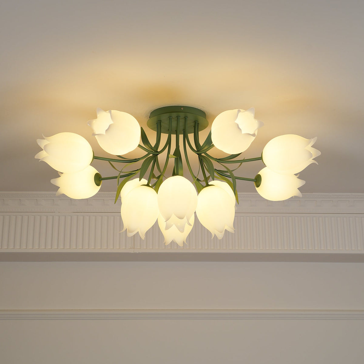 Ivory Ceiling Light Lily Flower Blossom Green Base