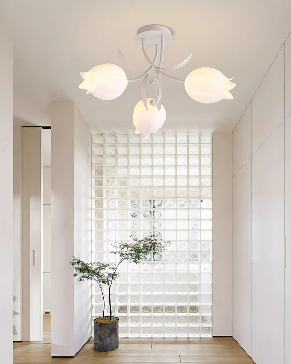 Ivory Ceiling Light Lily Flower Blossom Green Base
