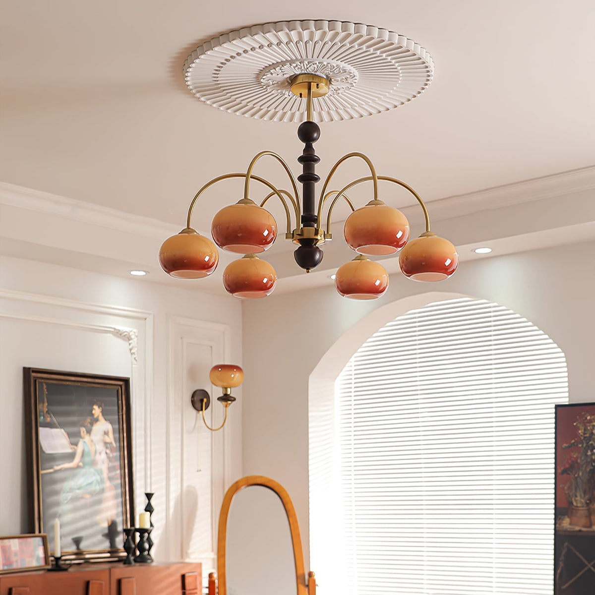 Calveth Chandelier Brass Glass Persimmon Shape