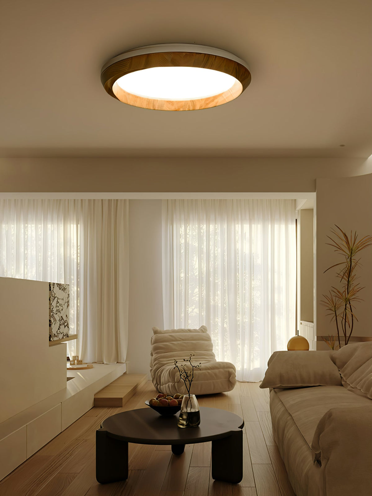 Aurdoreth Modern Minimalist Ripple Wood Ceiling Light