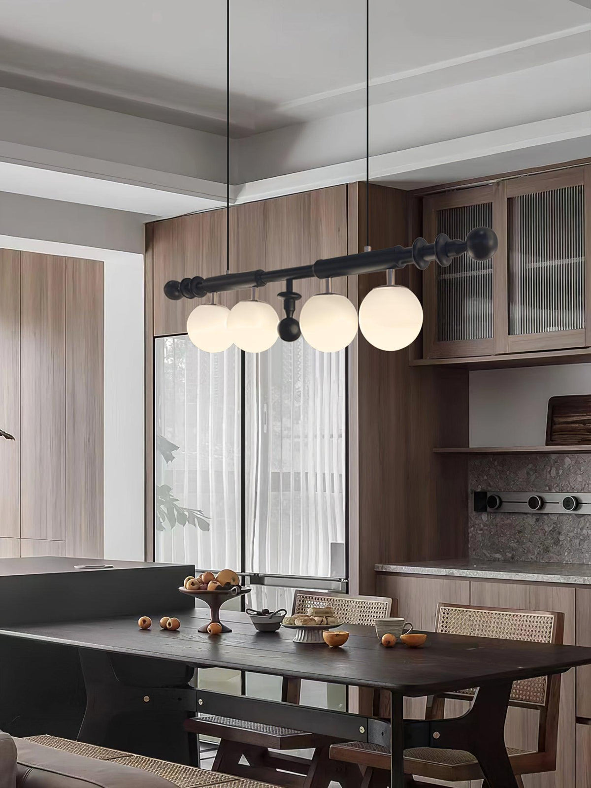 Elvalelle Chandelier Roman Column Walnut Wood Glass