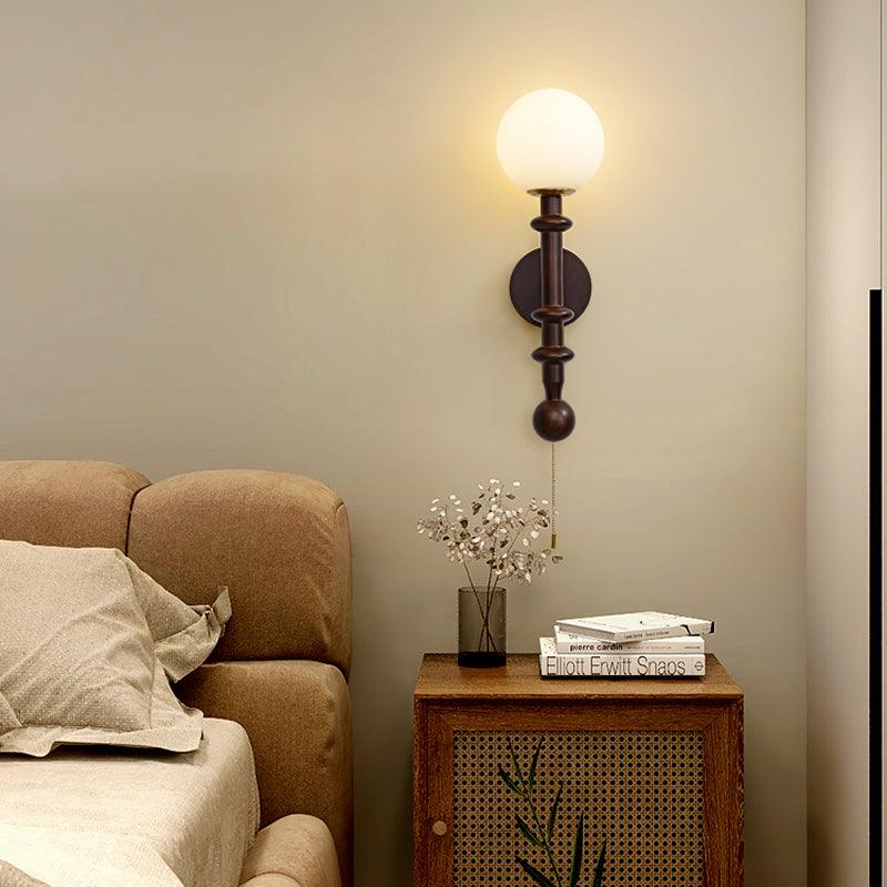 Elmiror Elegance Roman Column Glass Wood Wall Lamp