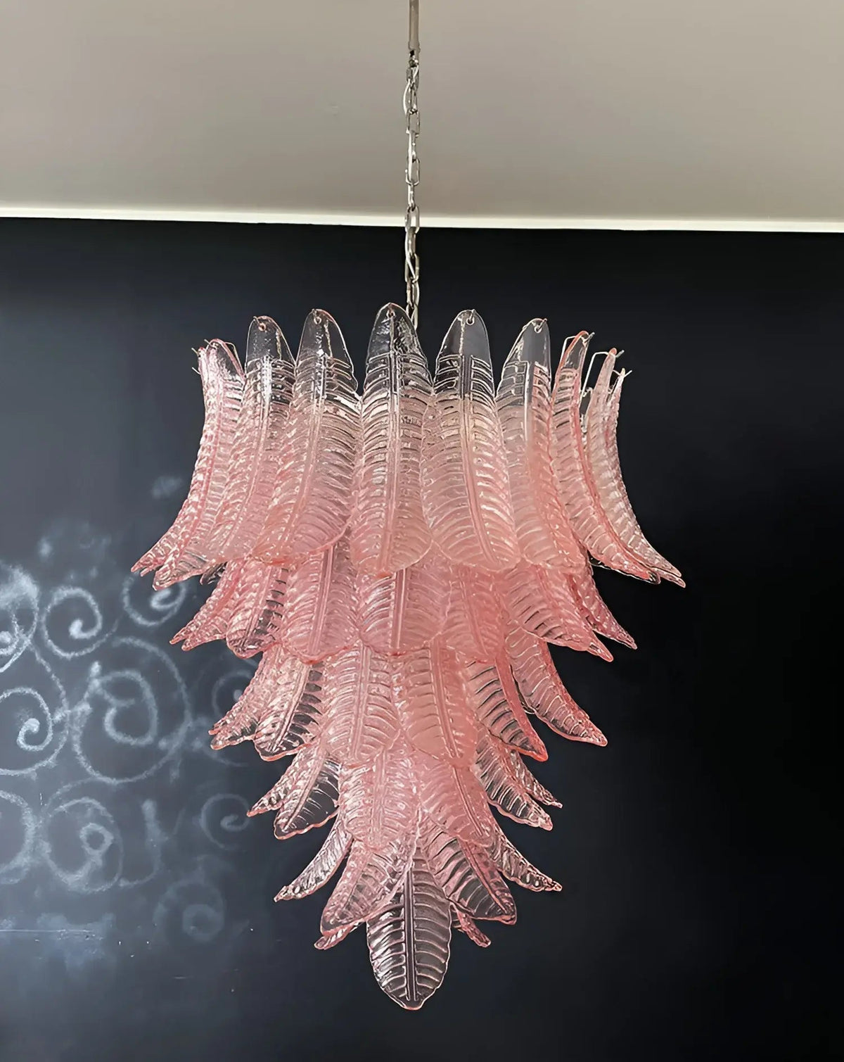 Liorisian Chandelier Pink Murano Glass Leaves Cascading Romantic