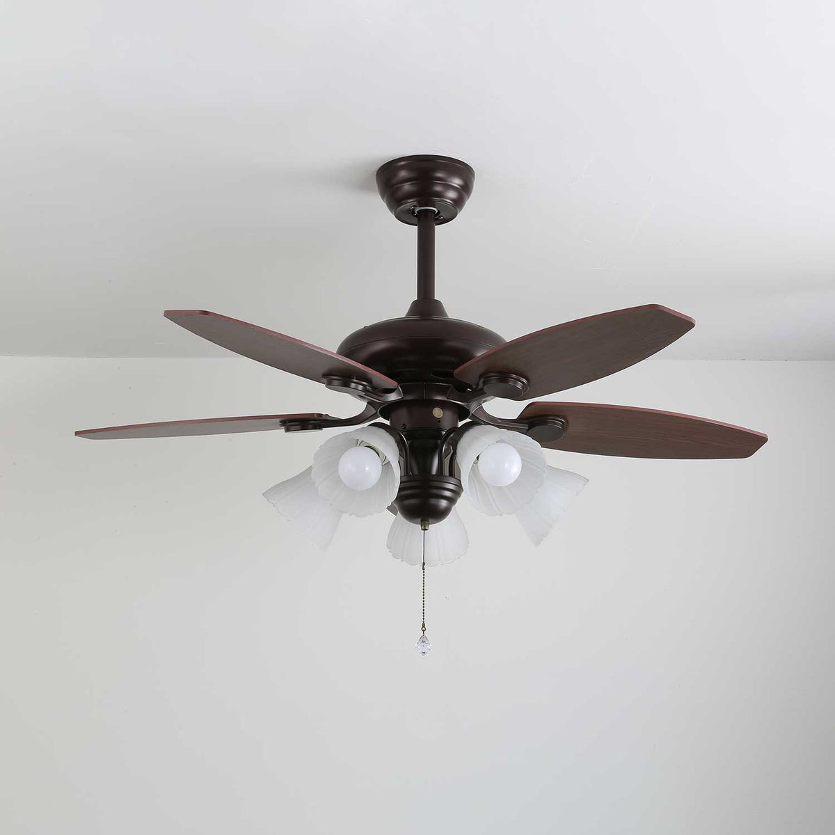 Elviveon Vintage Wood Glass Ceiling Fan Light