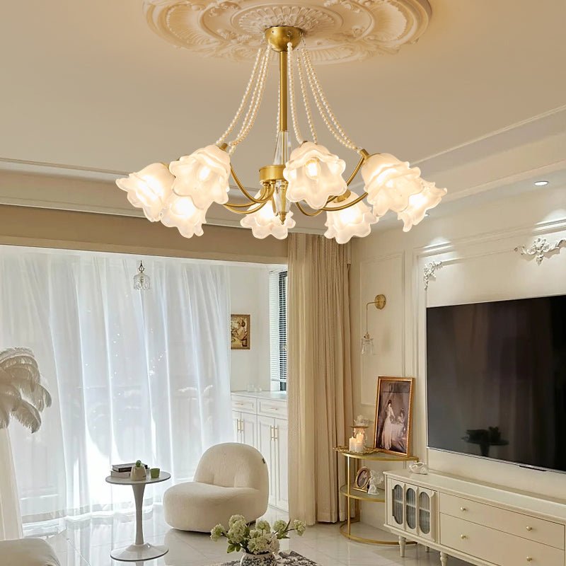 Allirila Traditional Elegance Vintage Bloom Pearls Glass Chandelier