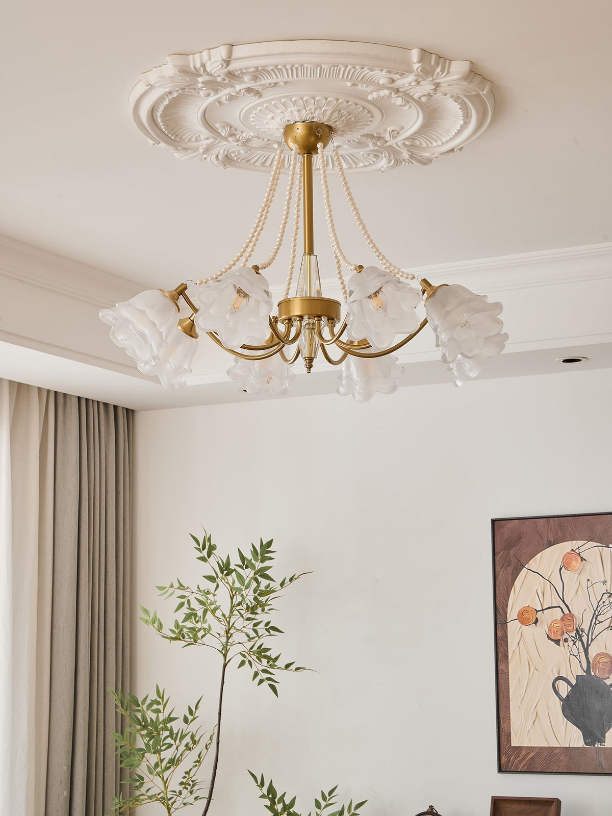 Allirila Traditional Elegance Vintage Bloom Pearls Glass Chandelier