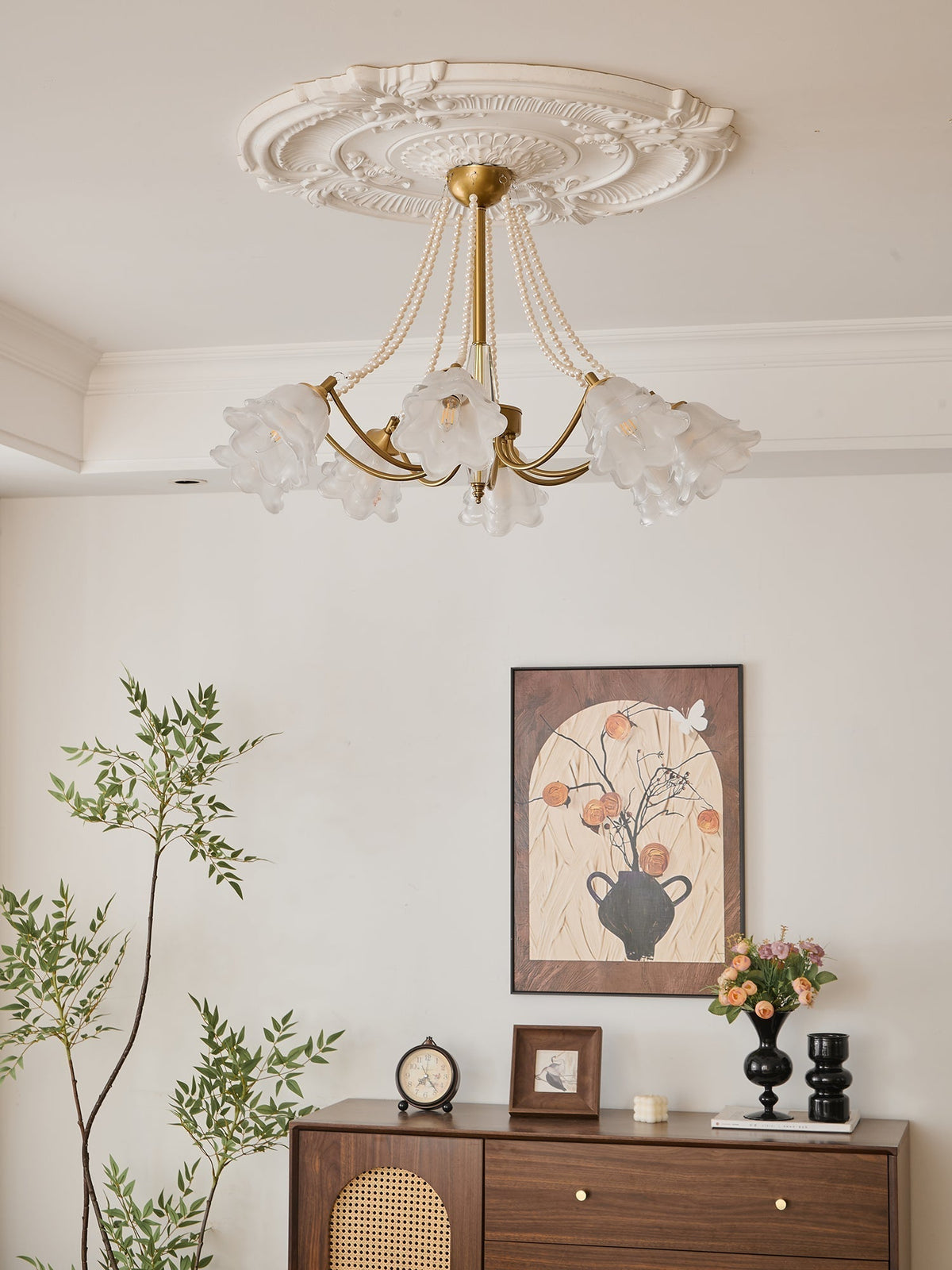 Allirila Traditional Elegance Vintage Bloom Pearls Glass Chandelier