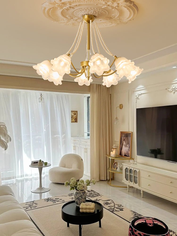 Allirila Traditional Elegance Vintage Bloom Pearls Glass Chandelier