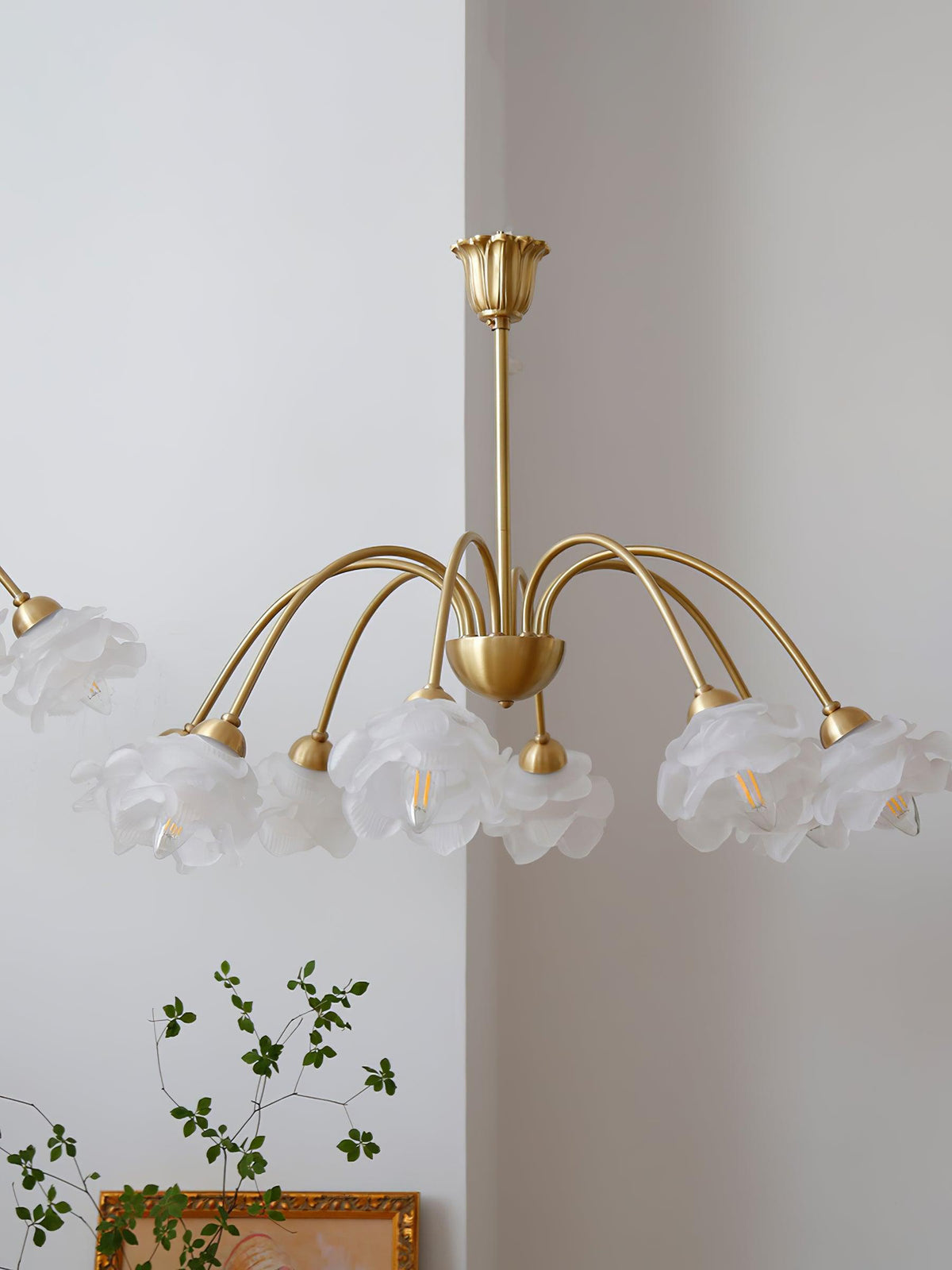 Brenis Chandelier Brass Glass Rose Floral
