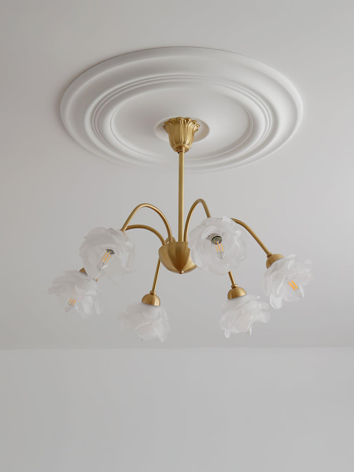 Brenis Chandelier Brass Glass Rose Floral
