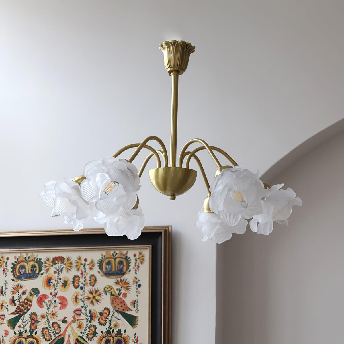 Brenis Chandelier Brass Glass Rose Floral
