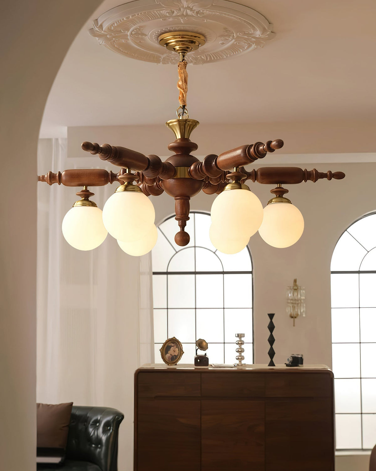Olvenir Rustic Wood Glass Chandelier