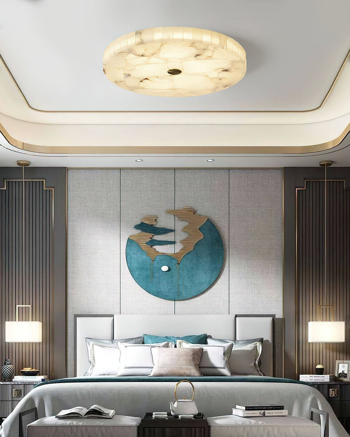 Nivael Round Alabaster Ceiling Lamp