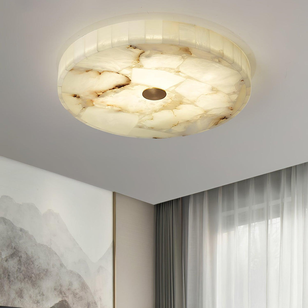 Zeko Round Alabaster Flush Mount Ceiling Light