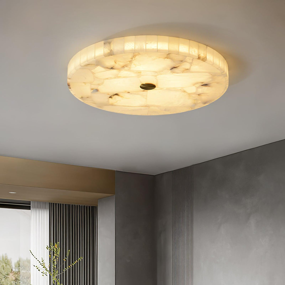 Zeko Round Alabaster Flush Mount Ceiling Light