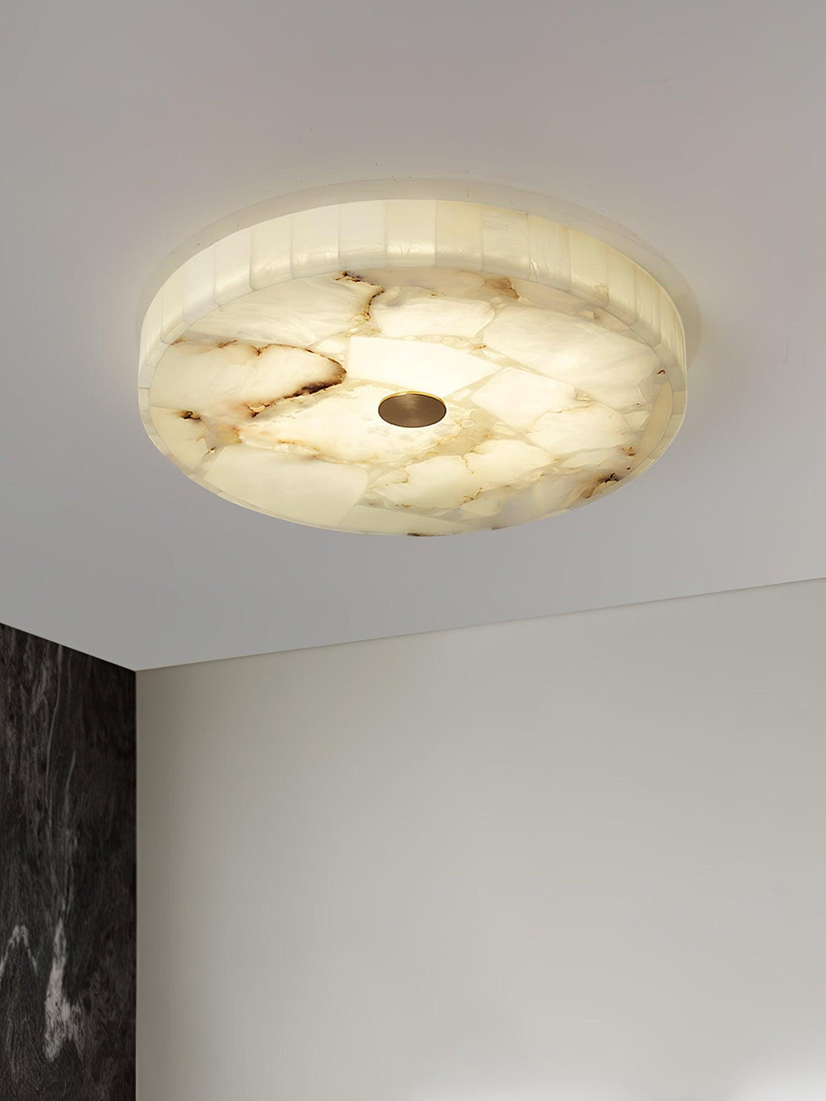 Zeko Round Alabaster Flush Mount Ceiling Light