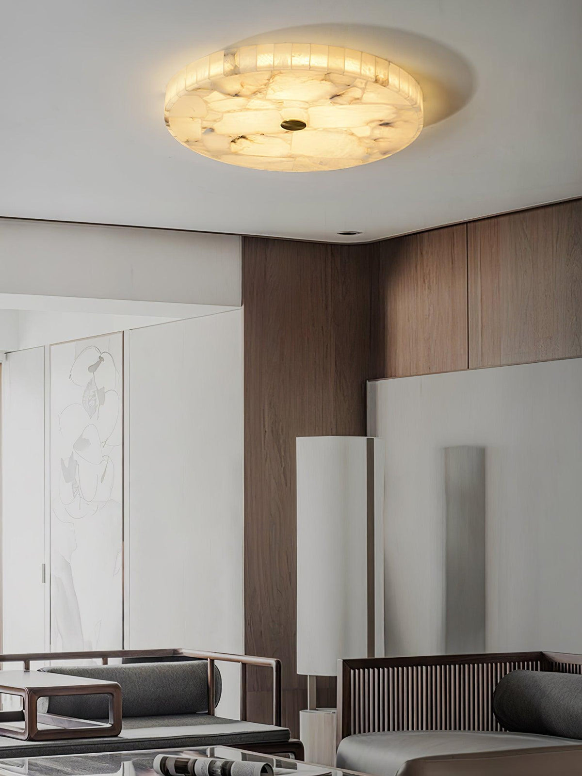 Zeko Round Alabaster Flush Mount Ceiling Light