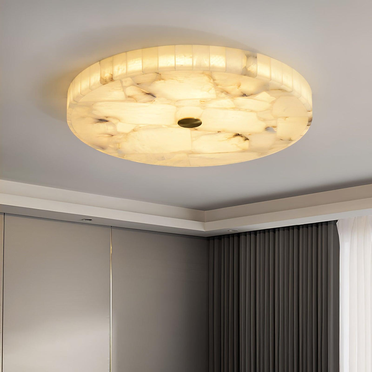 Zeko Round Alabaster Flush Mount Ceiling Light