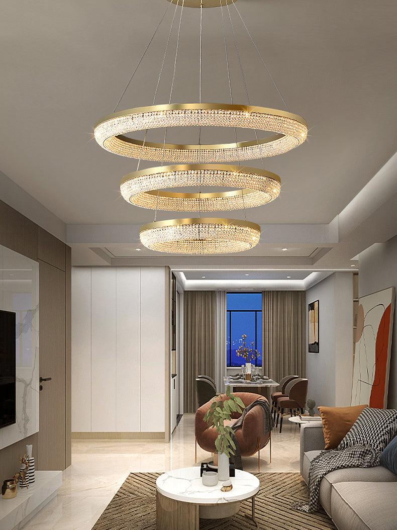 Cyrereon Chandelier Round Ring Crystal Gold LED