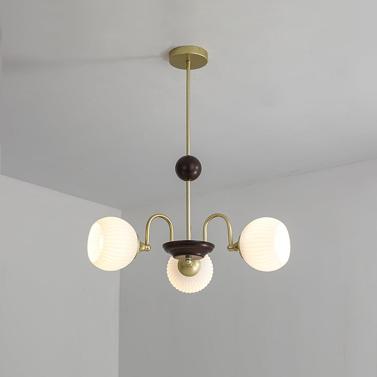 Dune Chandelier Sculptural Glass Ribbed with Iron