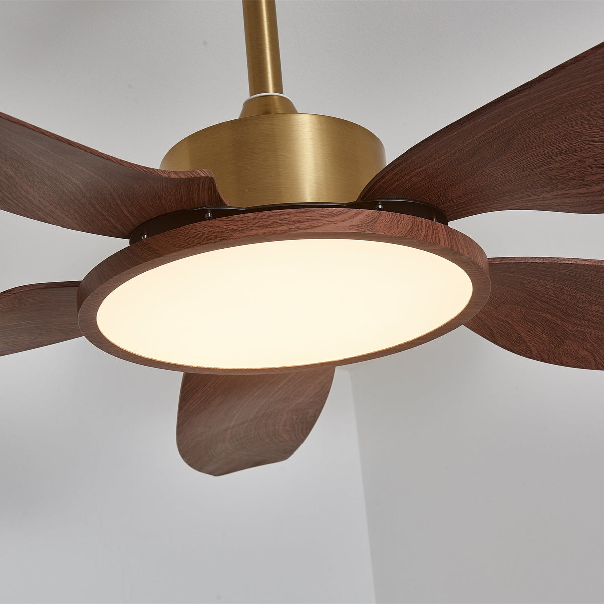 Orla Modern Wood Brass Ceiling Fan Light