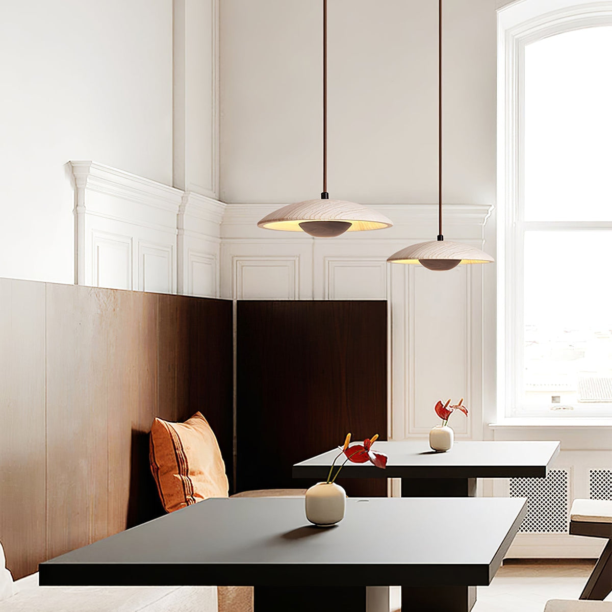 Nadine Wide-Brim Travertine Pendant Light