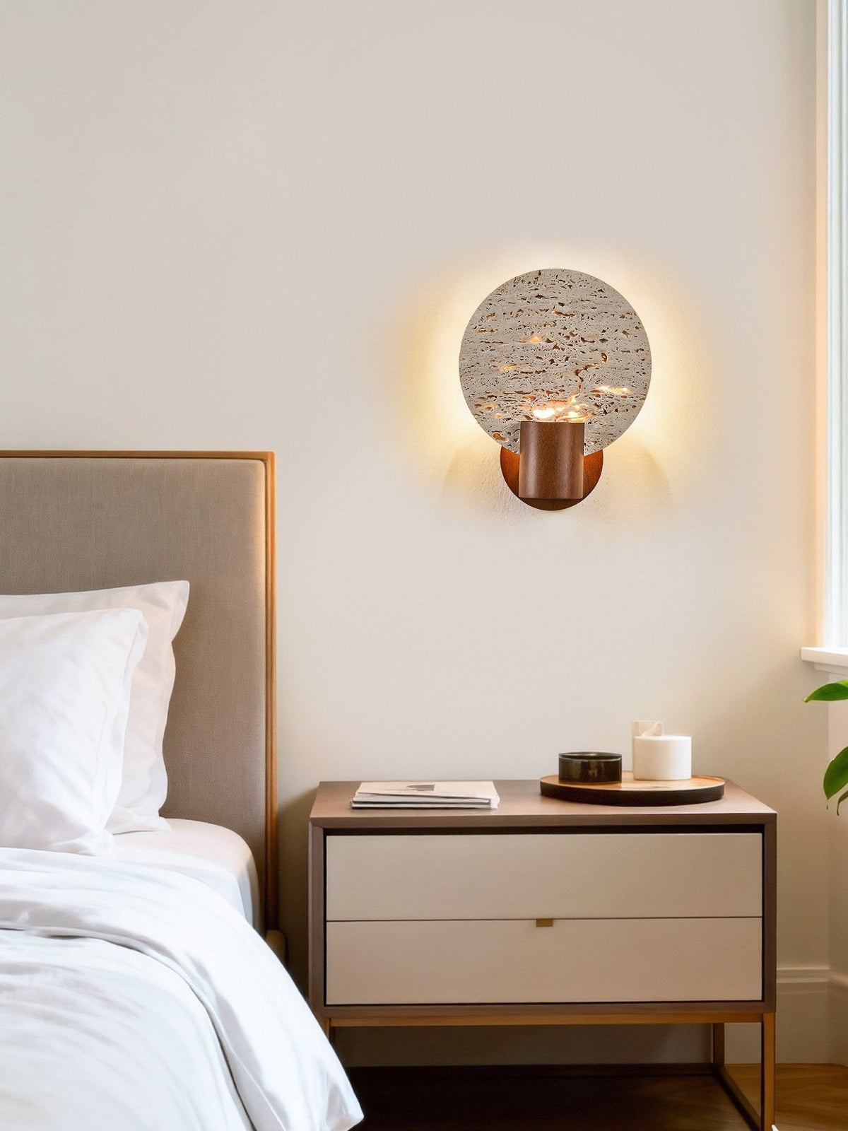 Taveiella Travertine Round Wall Light