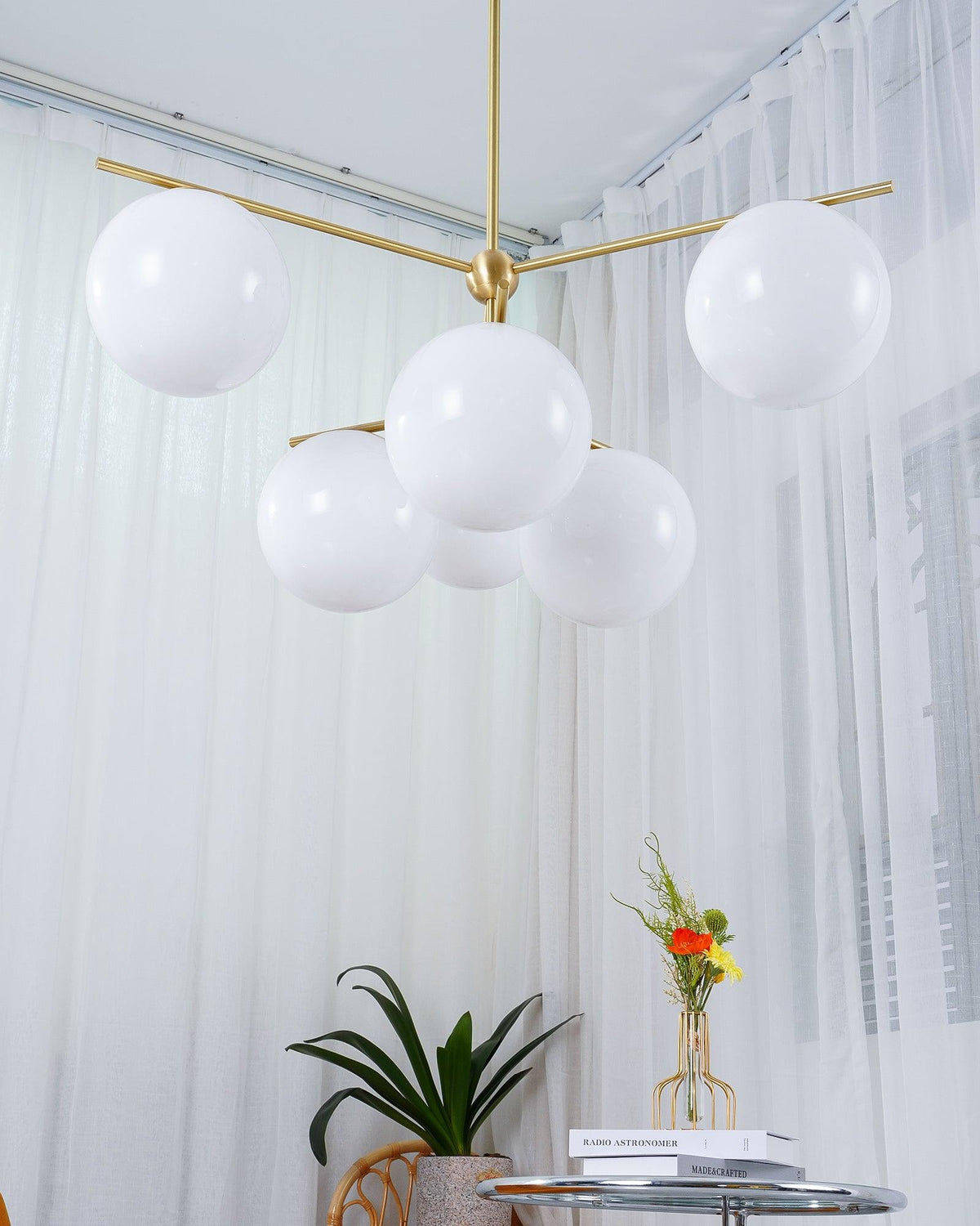 Leander Chandelier Sphere & Stem Modern Gold LED