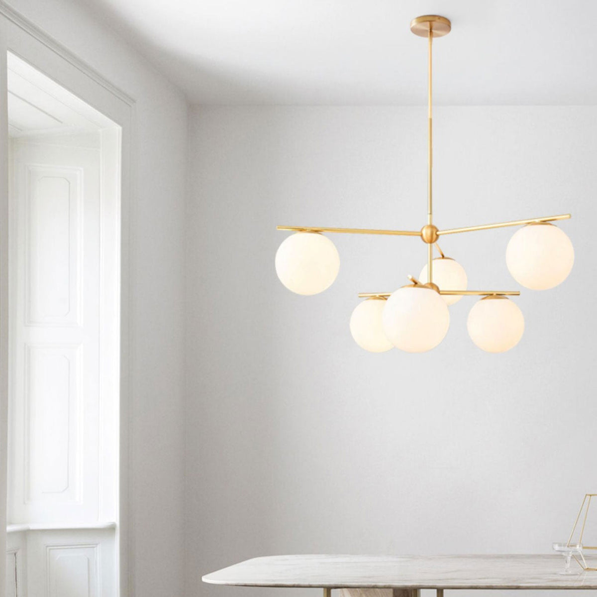 Leander Chandelier Sphere & Stem Modern Gold LED