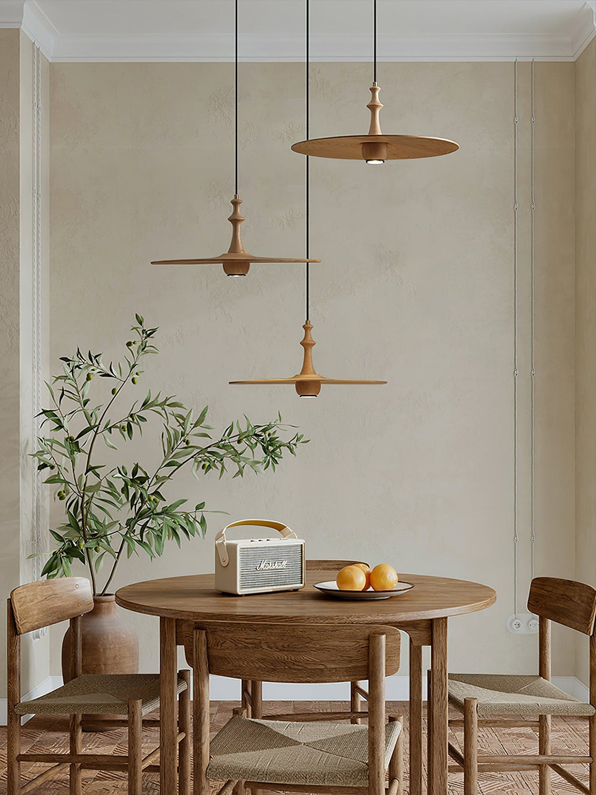 Syrinyra Sculptural Wood Disc Pendant Light