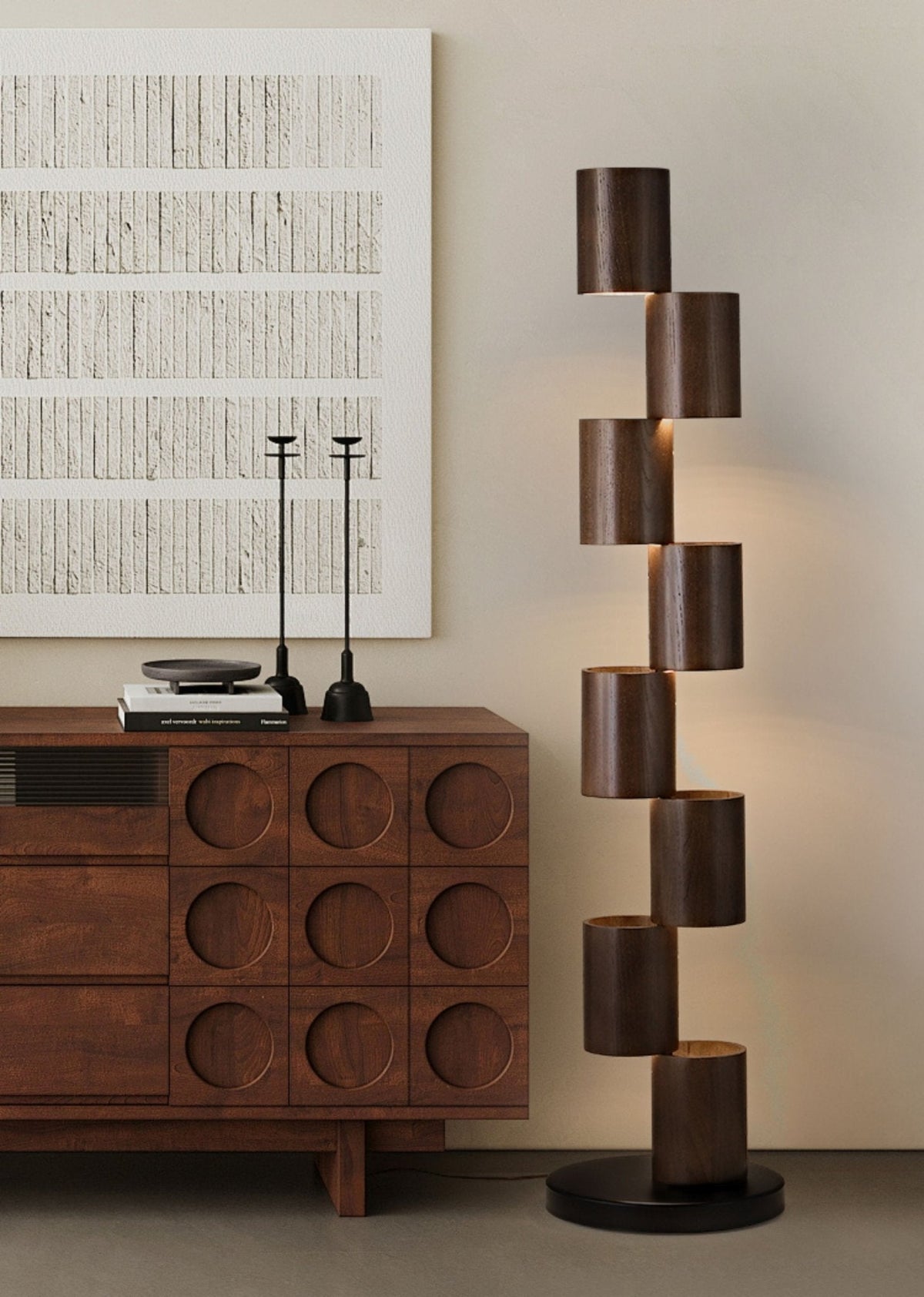 Aris Stacked Wood Tower Floor Lamp