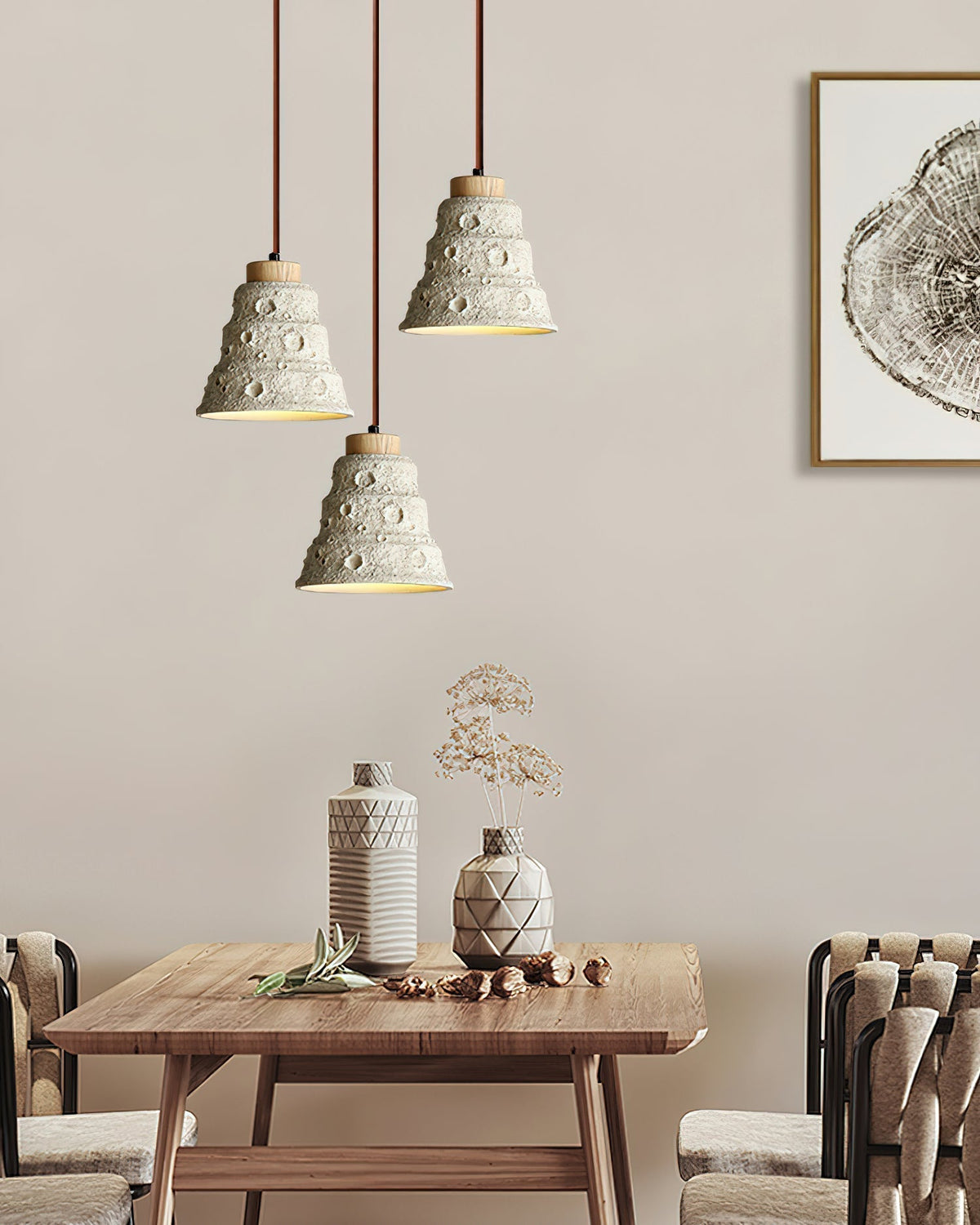 Ilphaeth Nordic Art Bell Stone Wood Pendant Light